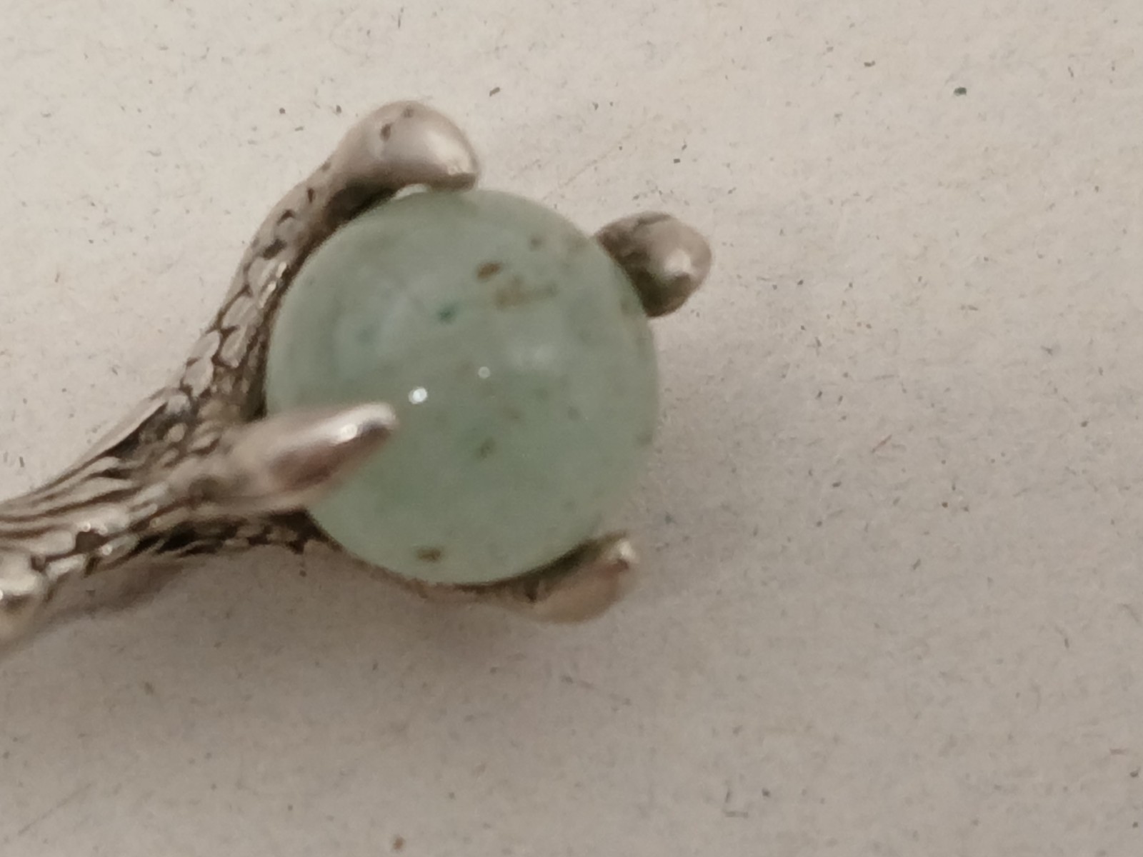 Vintage Silver Tone Claw Pendant Green Stone Metal Detecting Find Sterling?