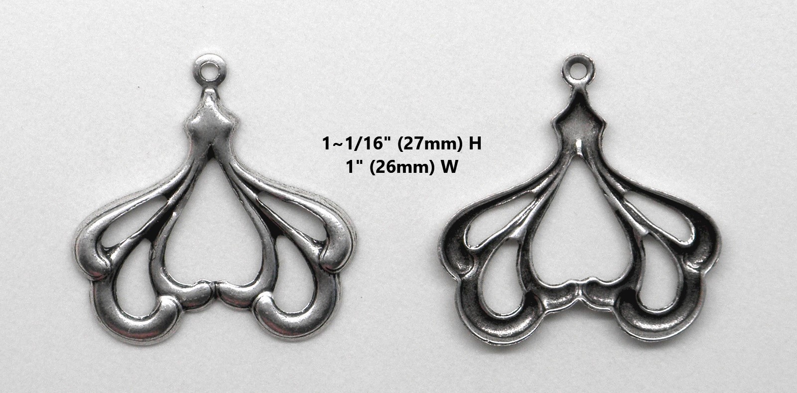 #0509 ANTIQUED .925 STERLING SILVER PLATED DROP W/TOP HANG RING- 4 Pcs