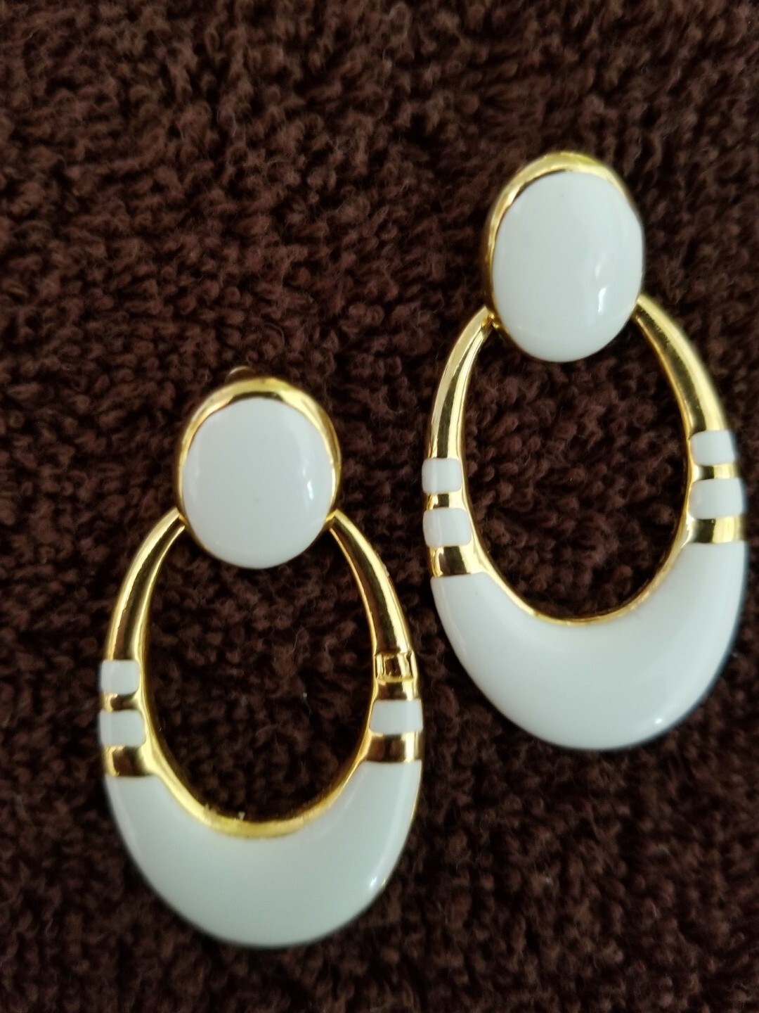 Retro Style Ivory and Gold Enamel Stud Earrings Vintage