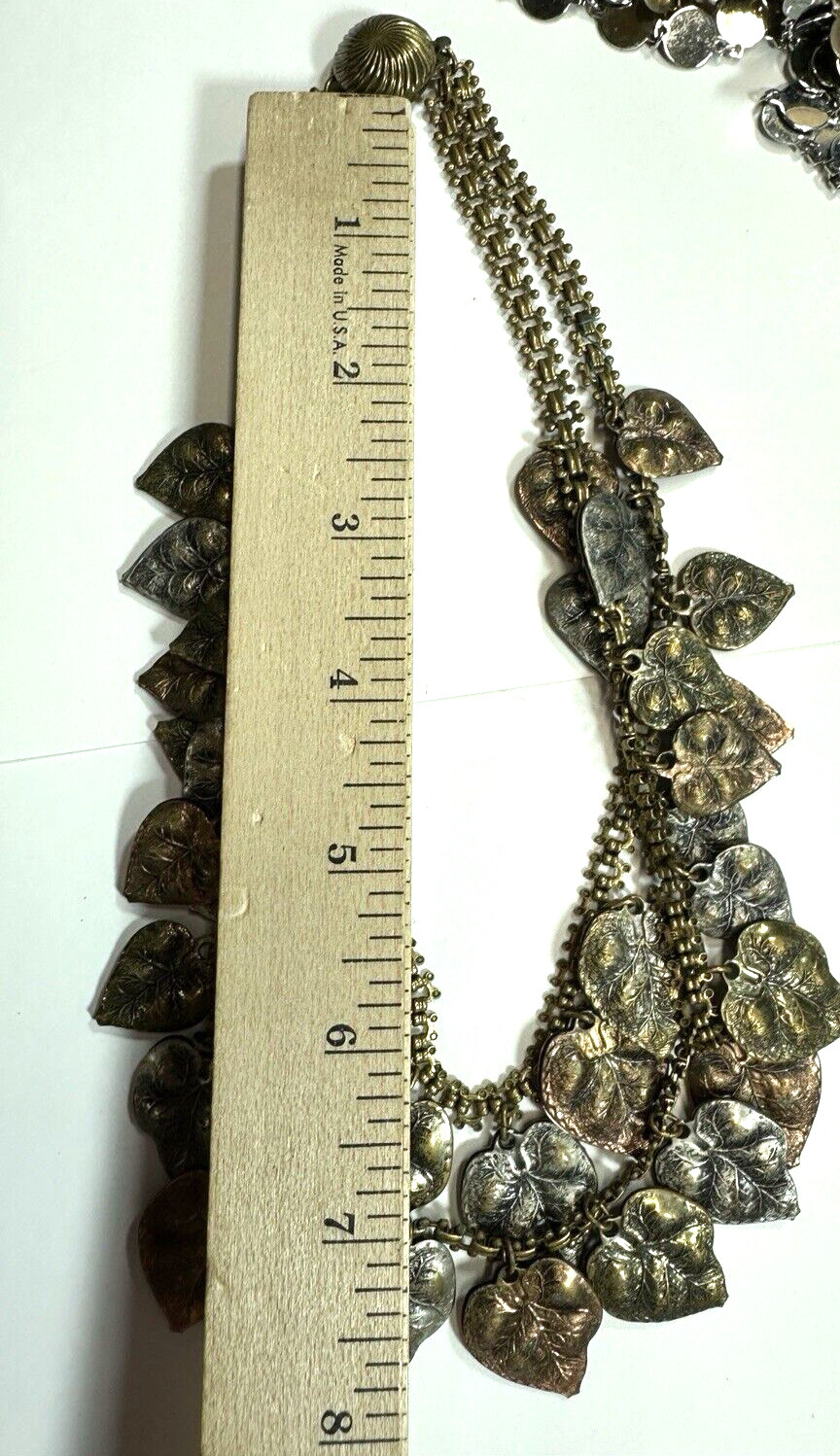 Vintage Necklace Realstic Leaf Pendant Fringe Book Chain Box Clasp
