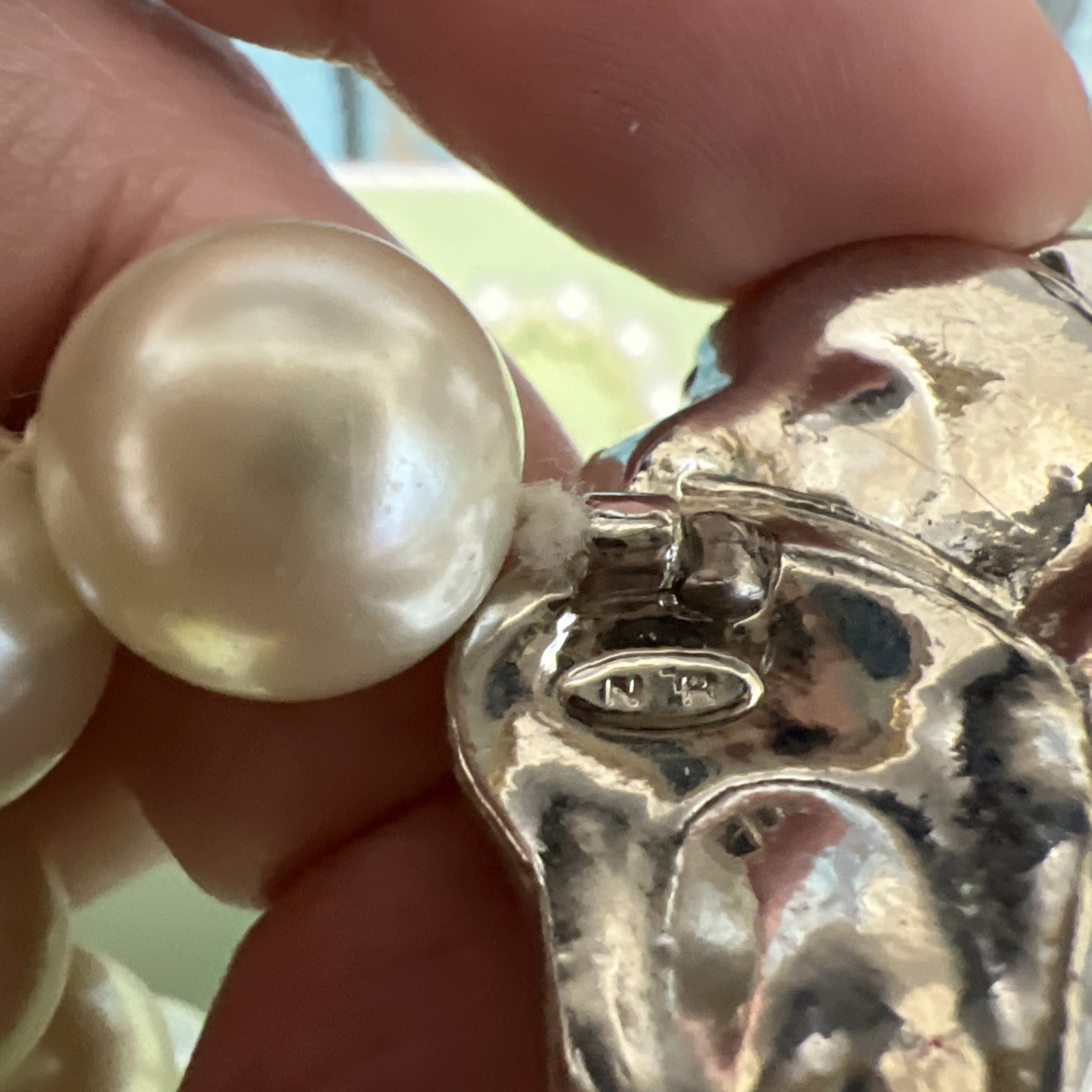 Vintage Signed KJL Large Pearl Necklace Choker With Rhinestone Flower Rose Clasp