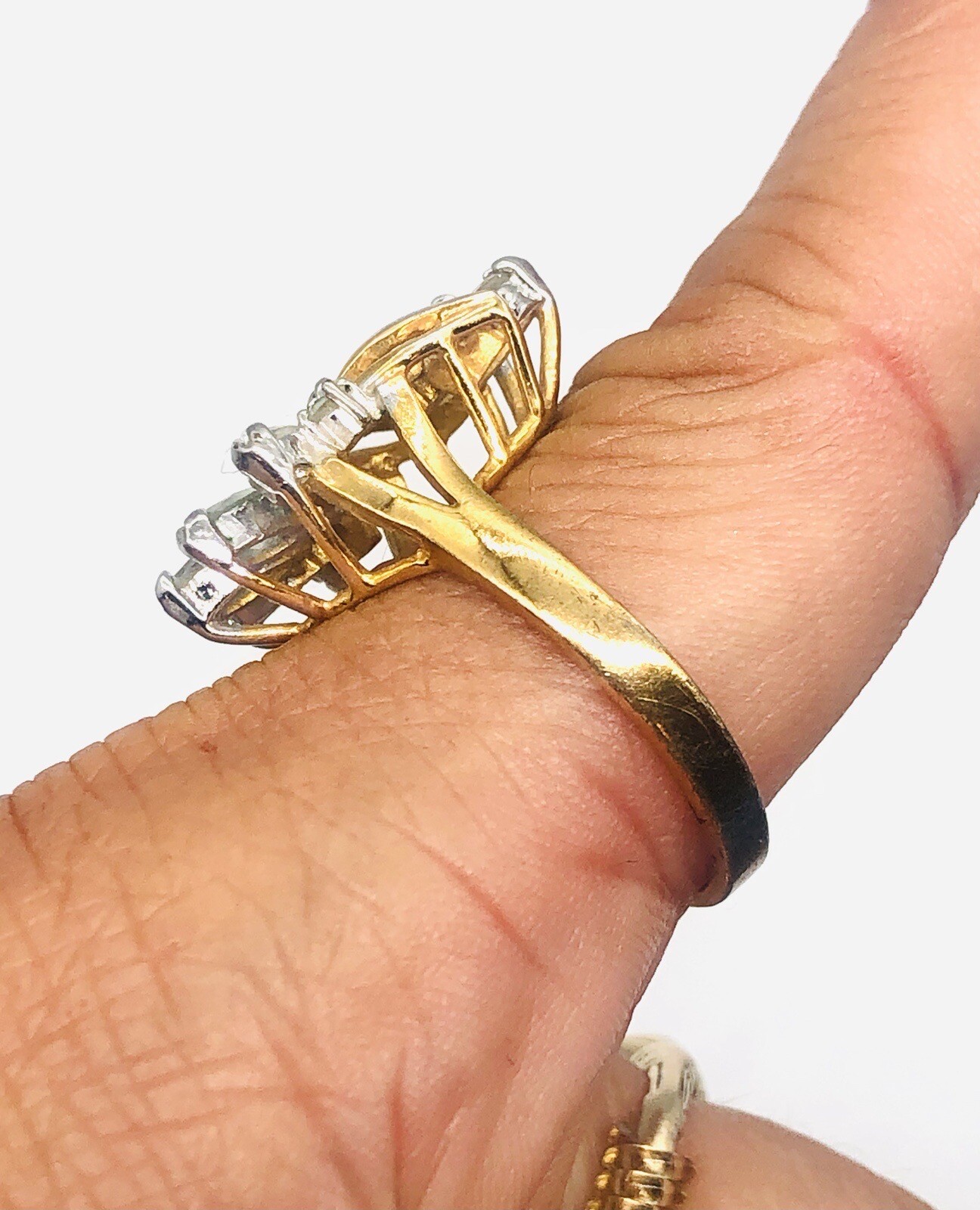Vtg 14K GE Clear Glass Rhinestone Cocktail Ring Sz 8.75