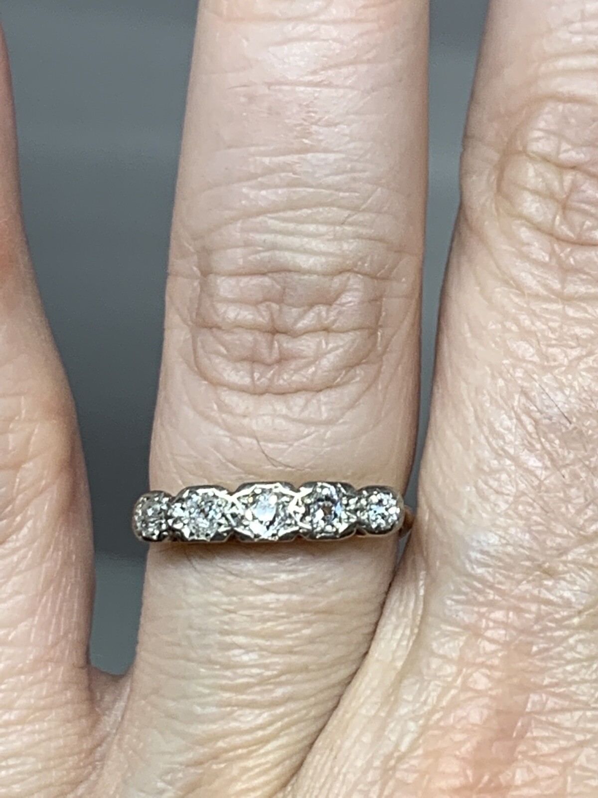 Antique Old Mine Cut 0.35ctw 18k Yellow Gold With Platinum Plate 5 Diamond Ring