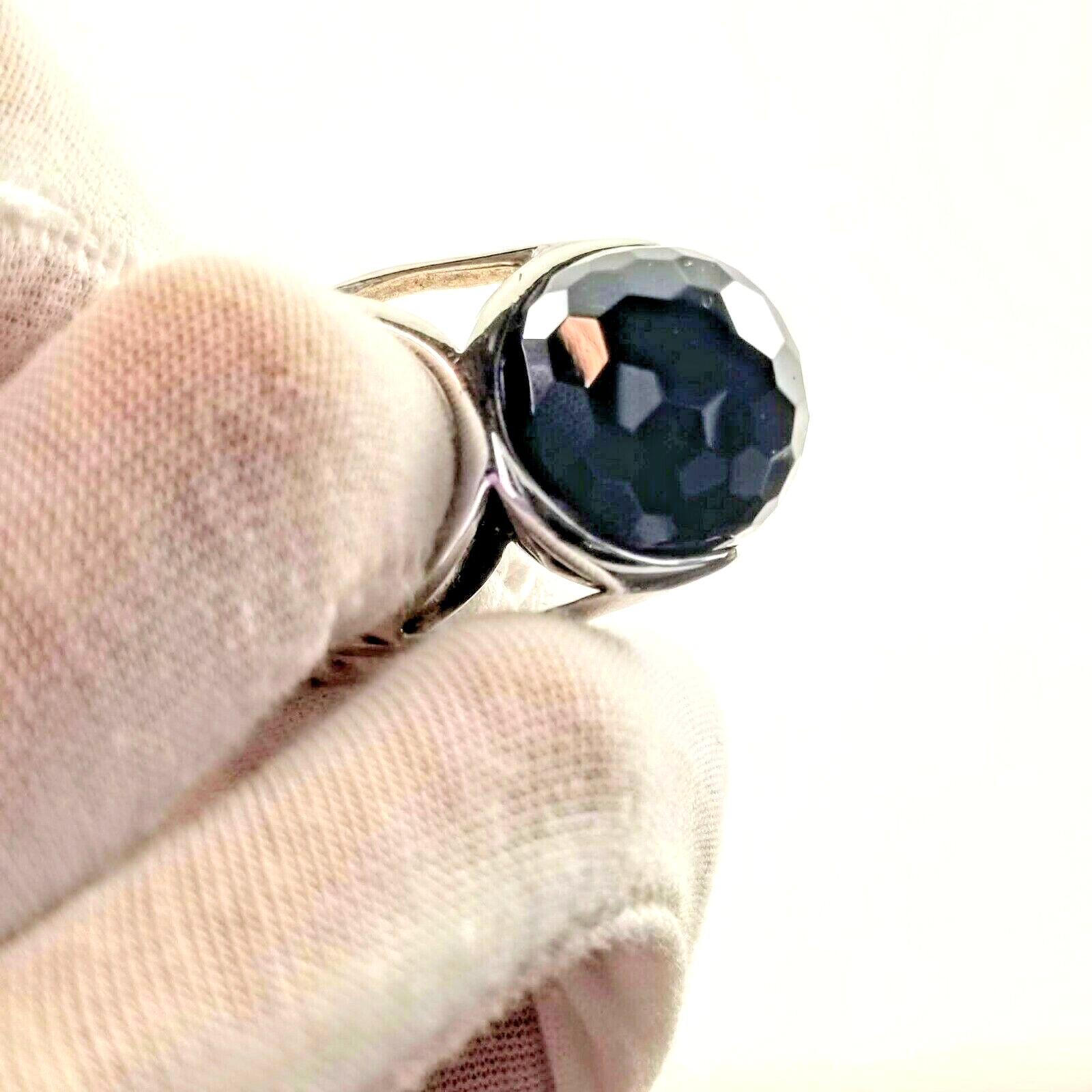Reeb Sterling Italian 925 Faceted Onyx Mod Sphere Ring Tension Set Open Side