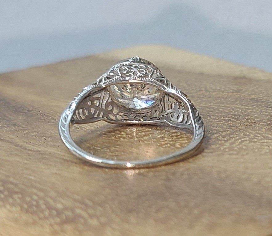 Vintage 18k White Gold Engagement Ring 2.75ct Natural Light Champagne Diamond