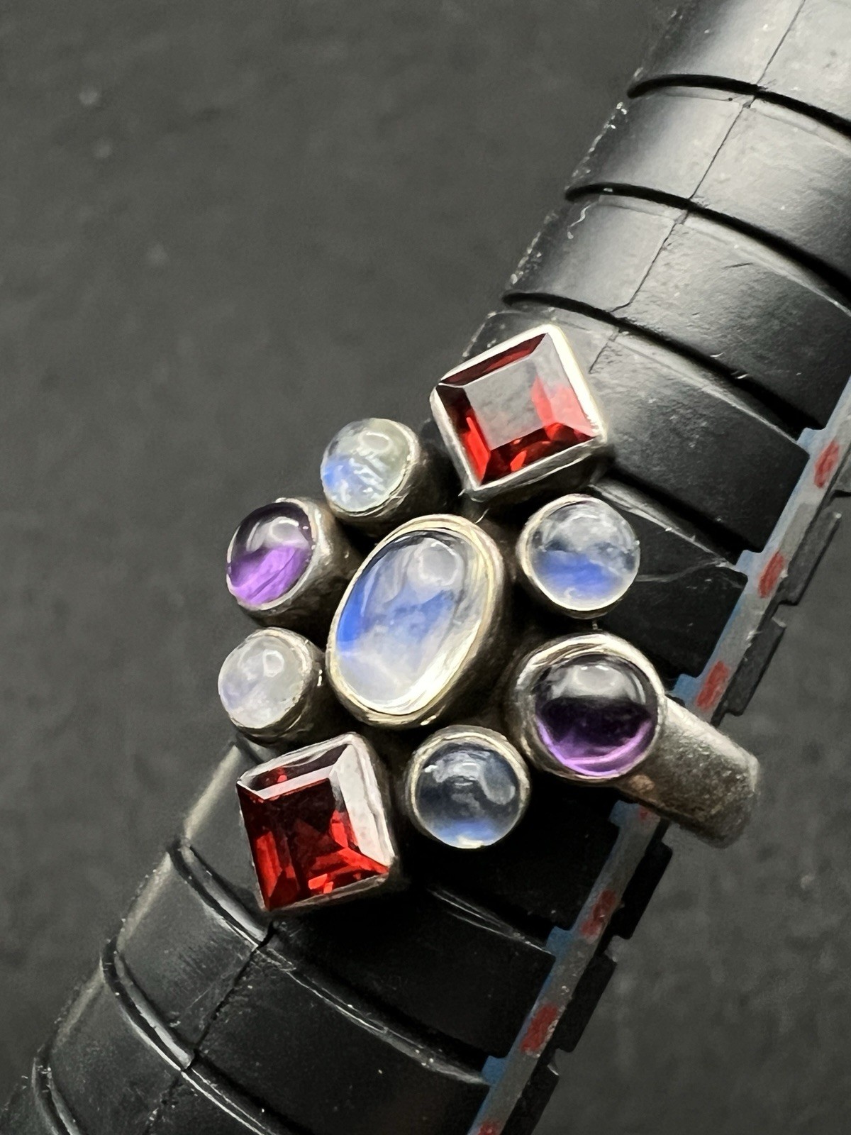 Nicky Butler Sterling Silver Garnet Moonstone Amethyst Cluster Ring Size 5.75