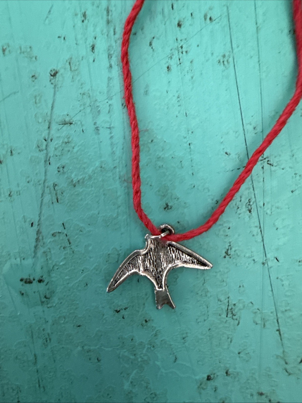 BIRD CHARM Dainty Necklace Hemp Cord Boho FESTIVAL Peace Tibetan Silver Tone