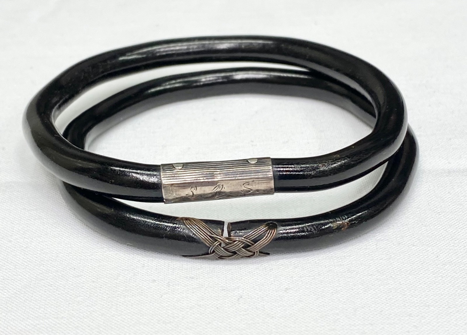 2 Vintage Hawaiian Black Coral Bangle Bracelet, 1 Copper , 1 Engraved Silver