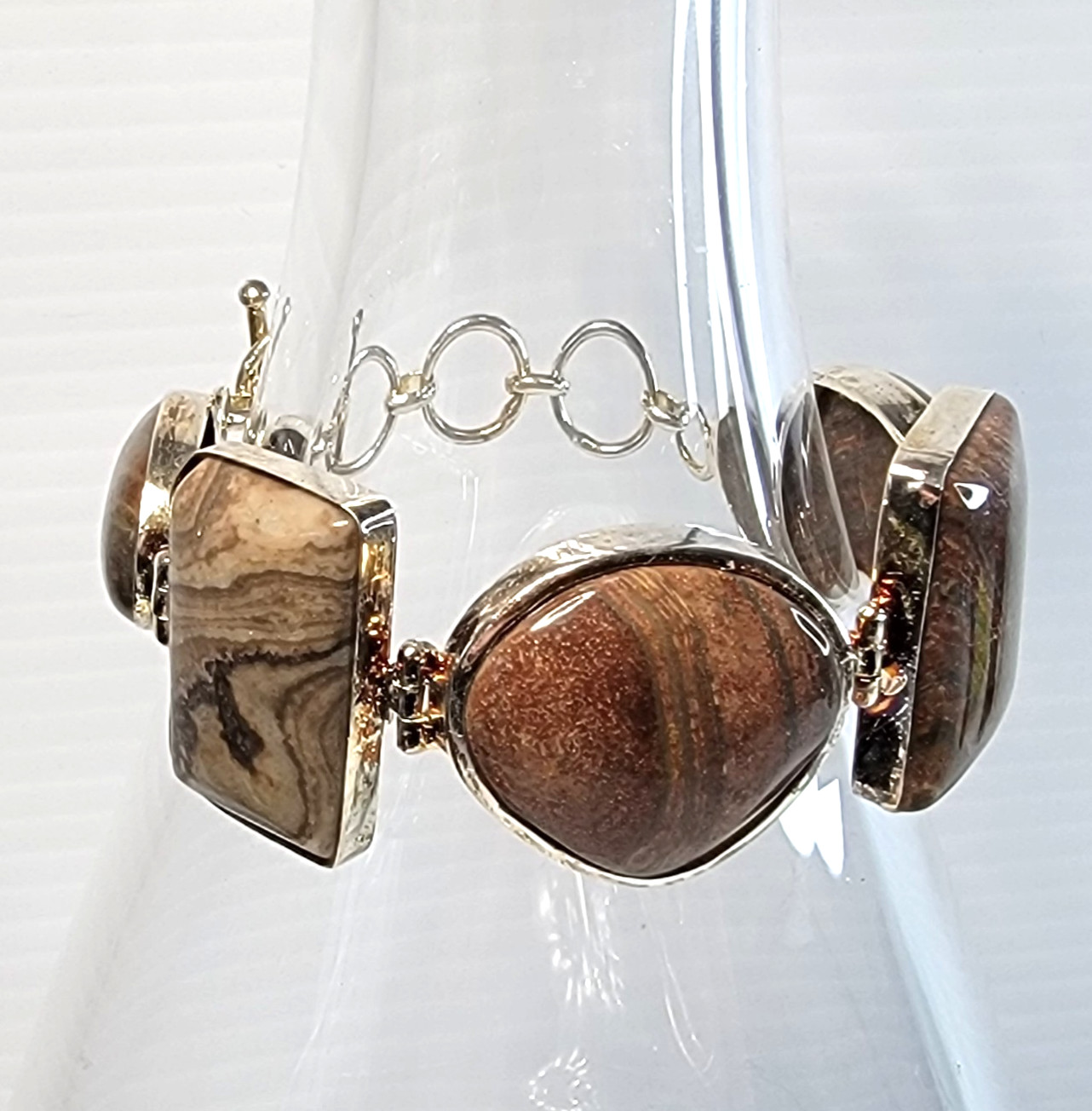 Artisan Silver Tone Bloodstone Bracelet 7.5″ 5-Station Fancy Jasper Earth Tone