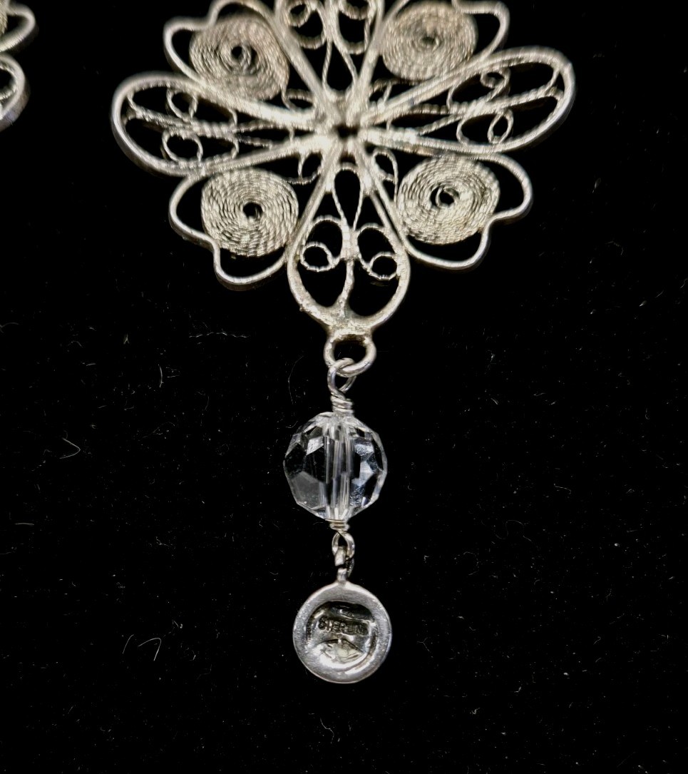 Vintage Sterling Silver Cannetille Filigree Flower Pendant Necklace 18″ 15.5 Gr