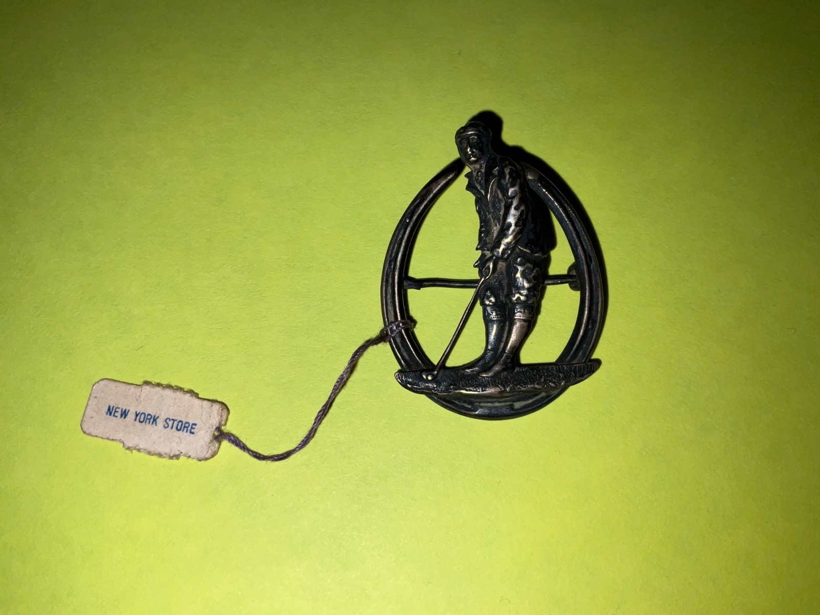 Vtg Hickok Sterling Silver Golfer Brooch Medallion Pin 1040’s w/Original Tag