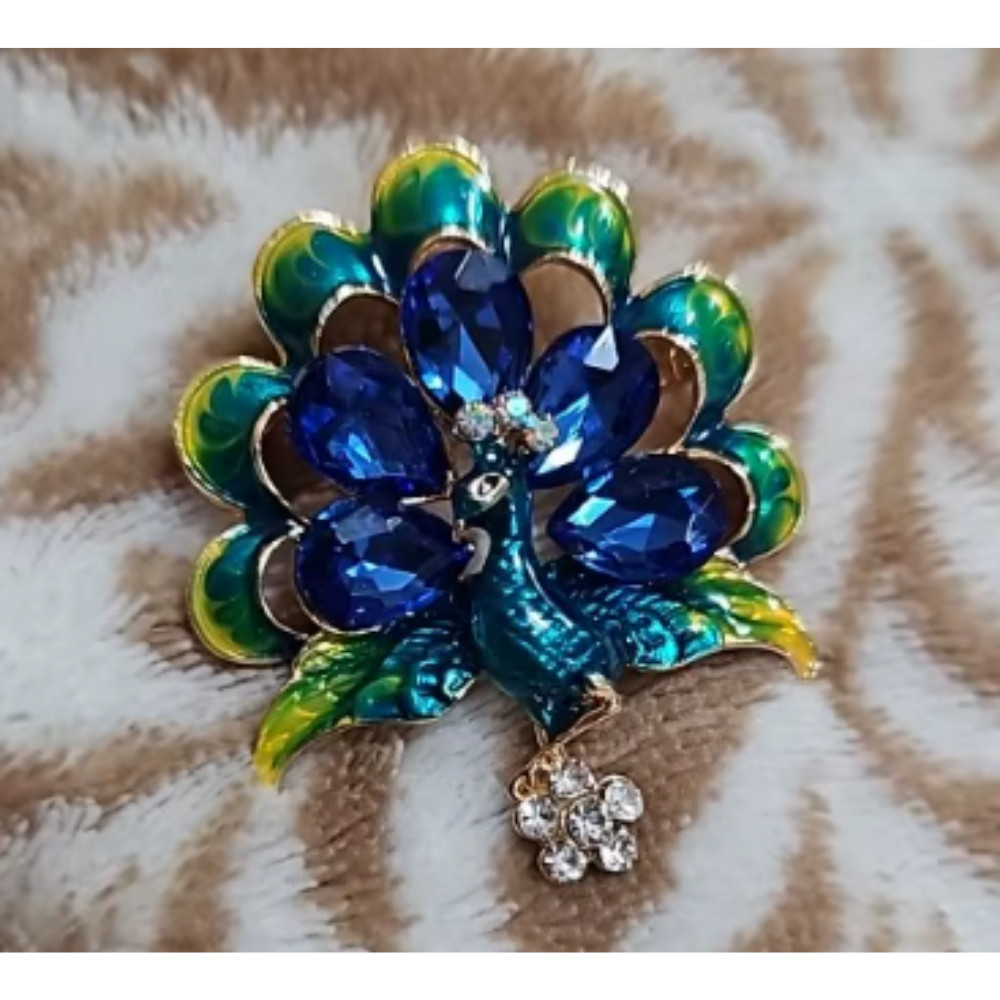 Vintage Style Peacock Bird Rhinestone Crystal Cyan Bird Brooch Pin Pendant Gift
