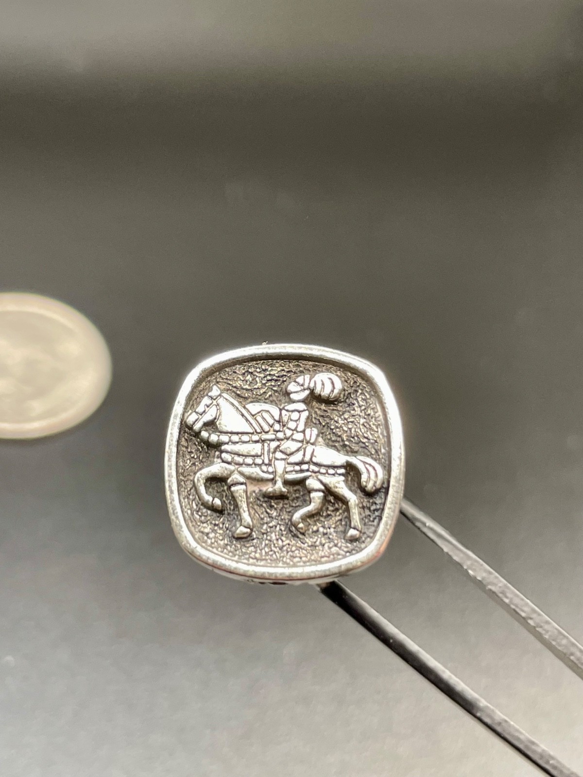 Vintage Knight Horseman Cufflinks Silver tone Black Granule Heraldic