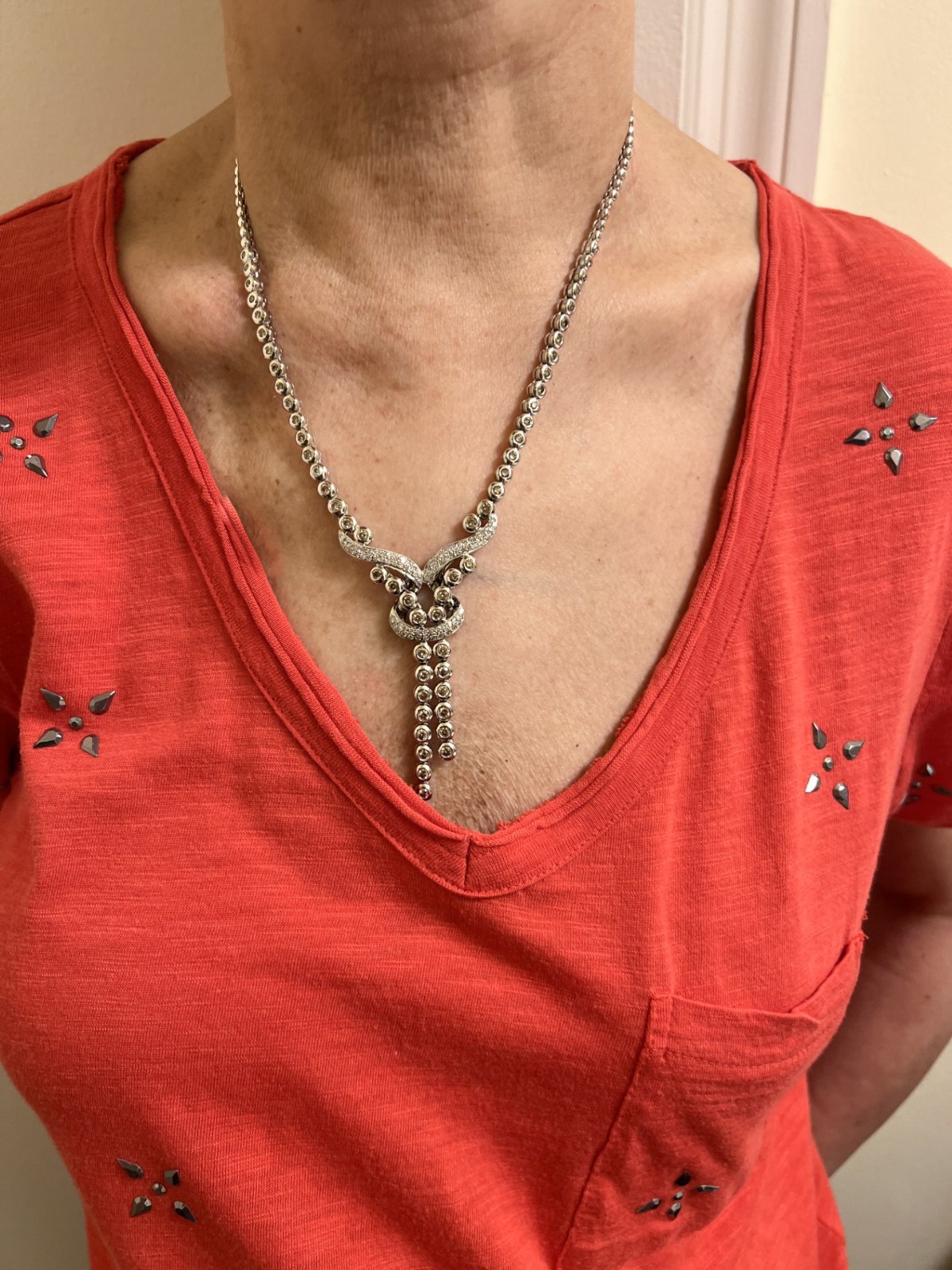 White & Champagne Diamond Necklace 18K Gold 3.84 TDW