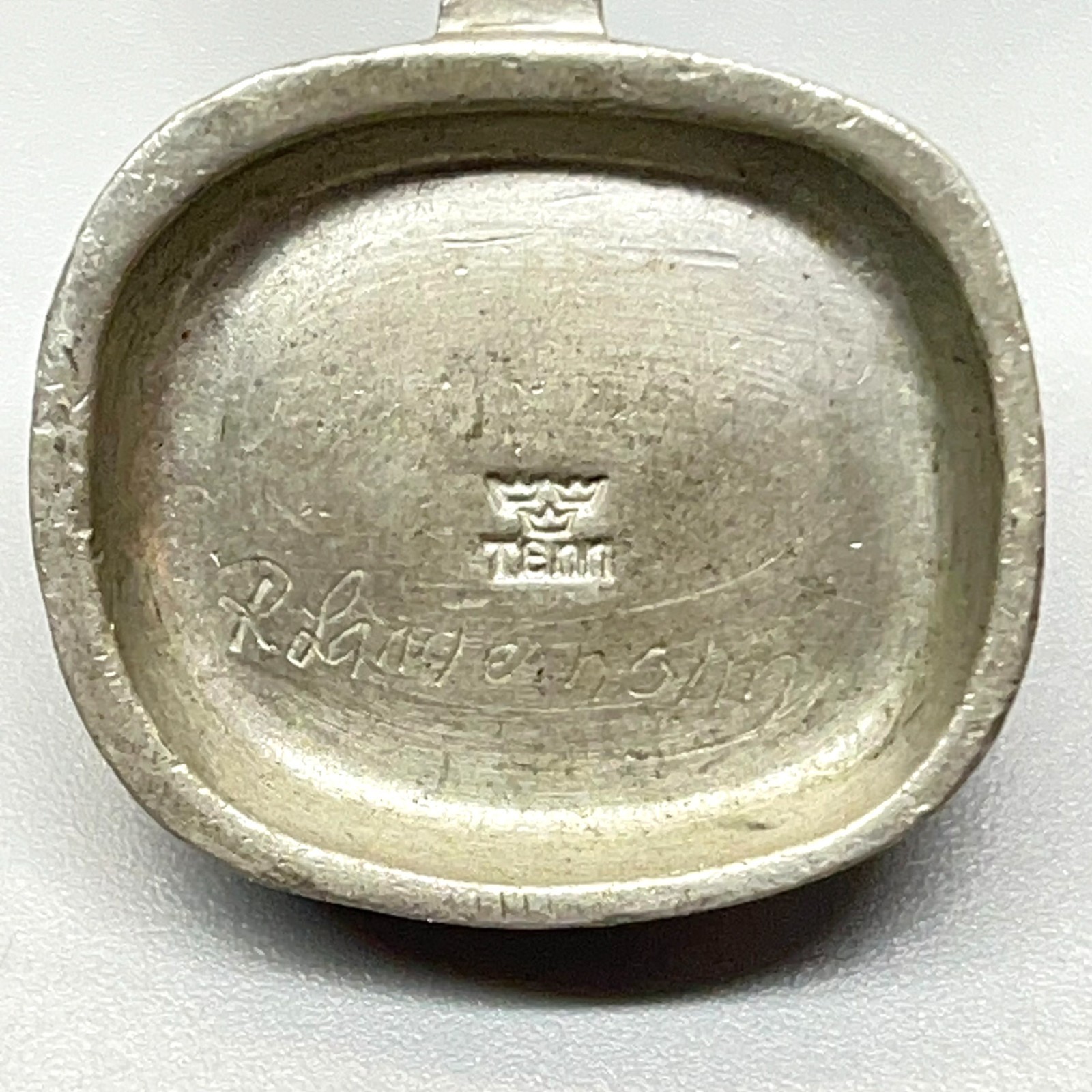 Signed Roland Landerholm Tenn Vintage Modernist MCM Pewter Green Ceramic Pendant
