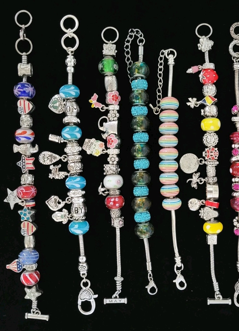 Vintage Bracelet Lot 8 Different Beaded Bracelets Great Variety 7-8.75″