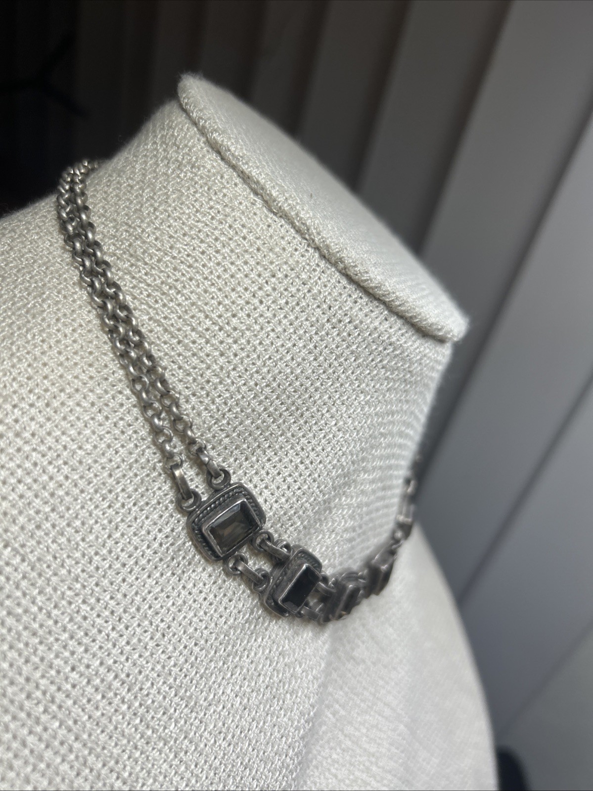 46. 925 Sterling Smoky Quartz Linked Double Strand Rolo Necklace 15 1/2″, 37.1g