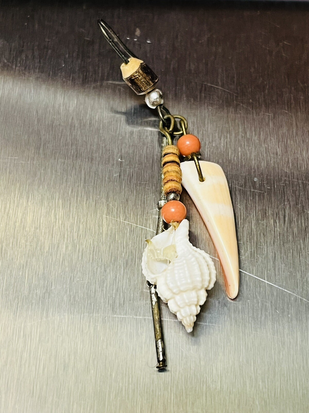 Sea SHELLS vintage Hook EARRINGS pierced long dangle handmade