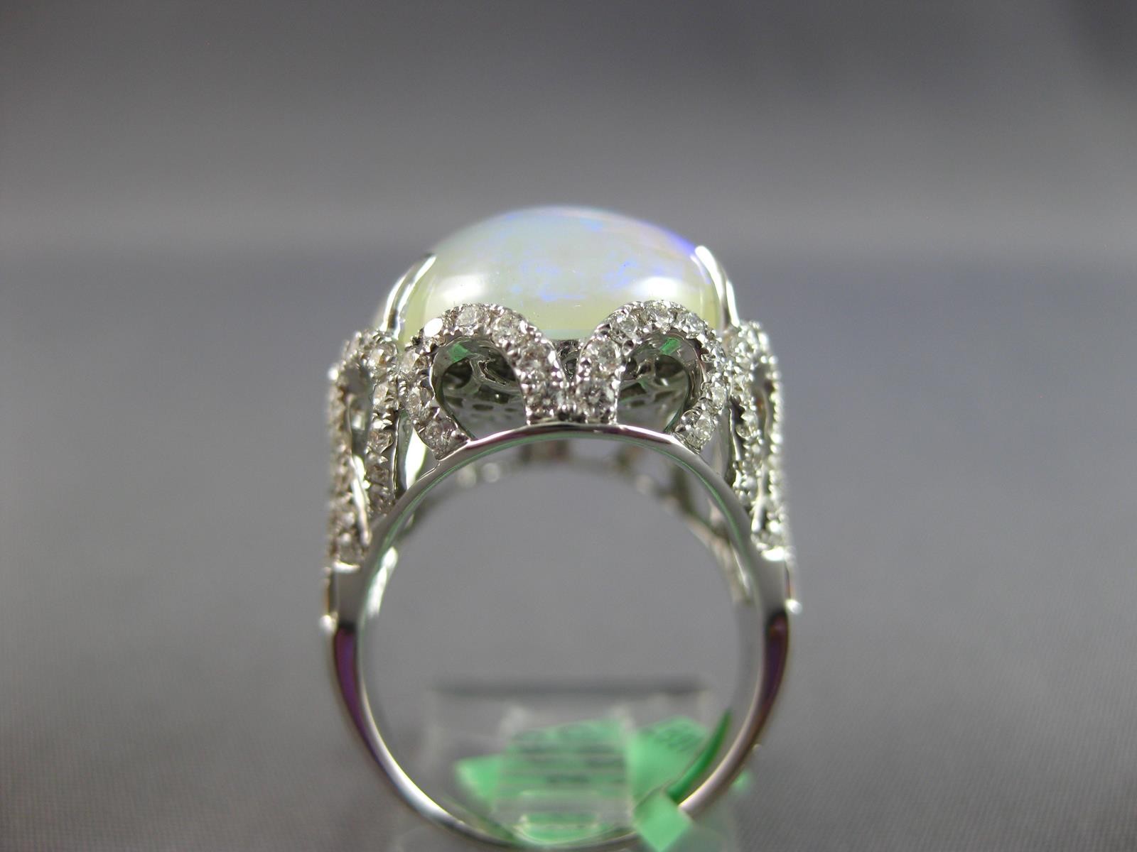 EXTRA LARGE 14.03CT DIAMOND & AAA AUSTRALIAN OPAL 14KT WHITE GOLD OVAL FUN RING
