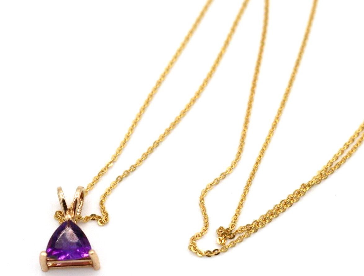 Clyde Duneier CID 14k Yellow Gold Trillion Cut Purple Amethyst Pendant Necklace