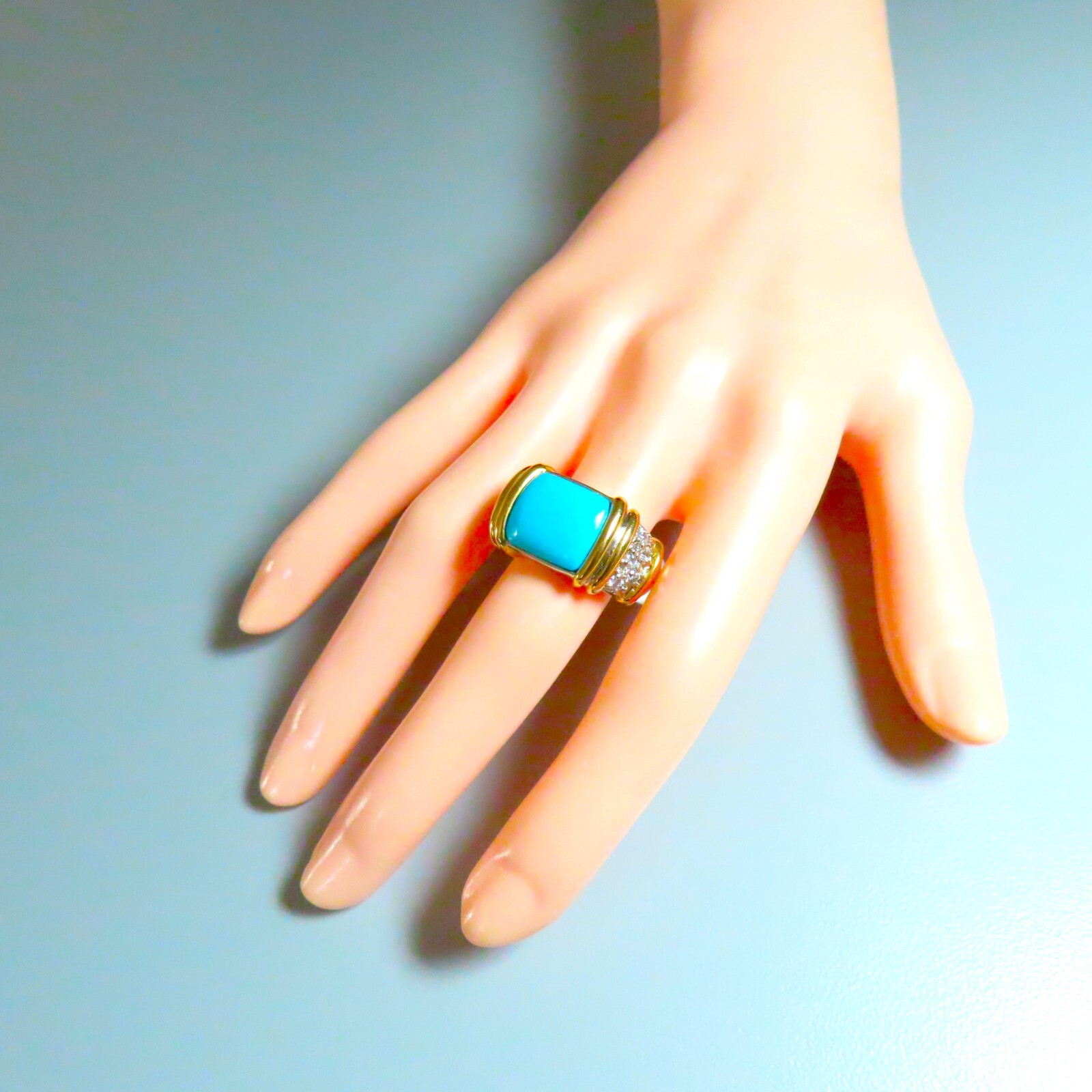 Vintage Turquoise 14k Gold Vermeil Goshenite Beryl Sterling Silver Ring