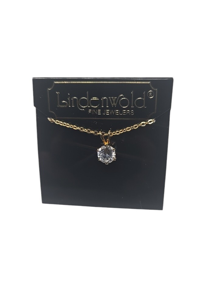 Vintage Lindenwold Fine Jewelers 18″ Gold Tone Cubic Zirconia Necklace Pendant