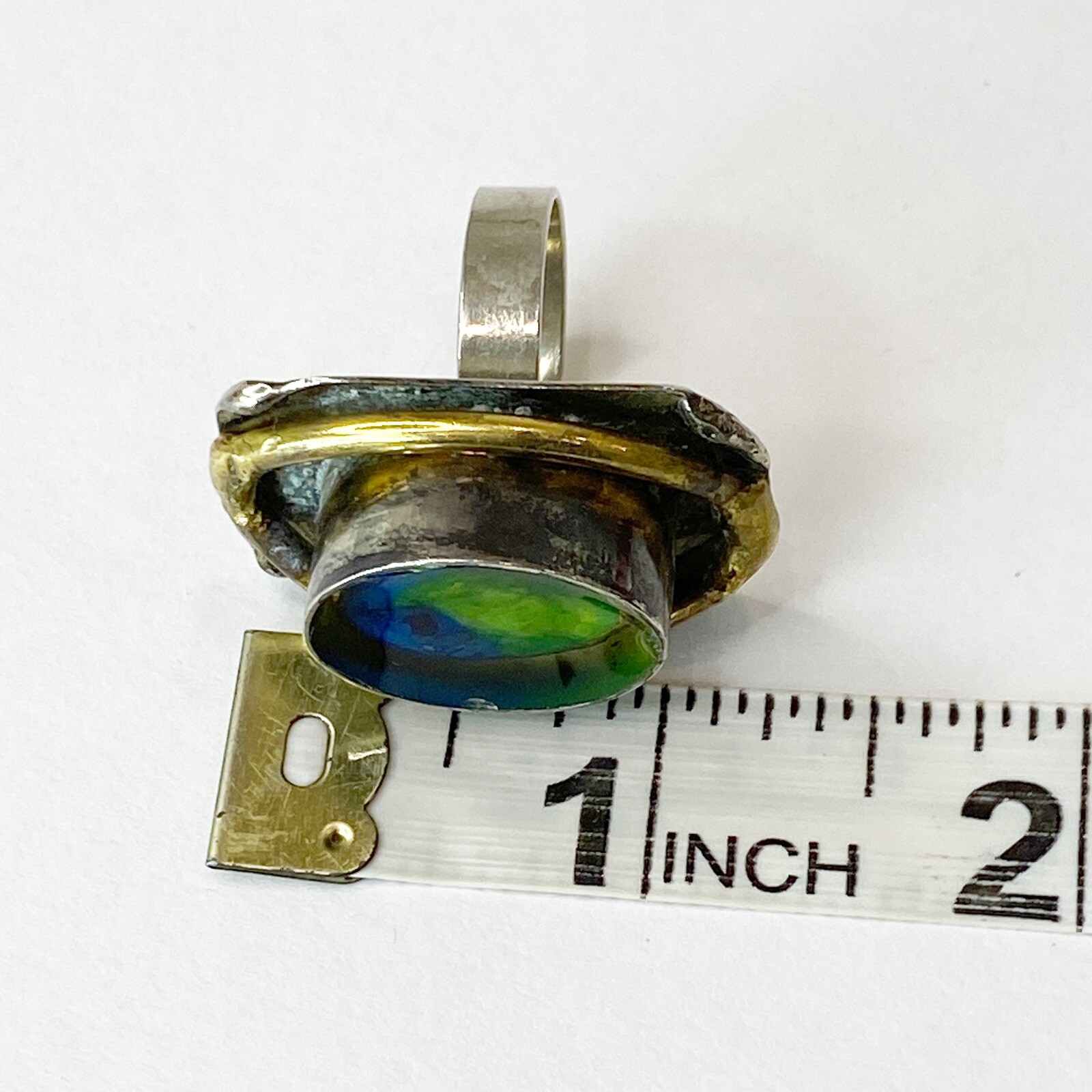 Latappy French Vintage Brutalist Adjustable Statement Ring Resin Mixed Metal HTF