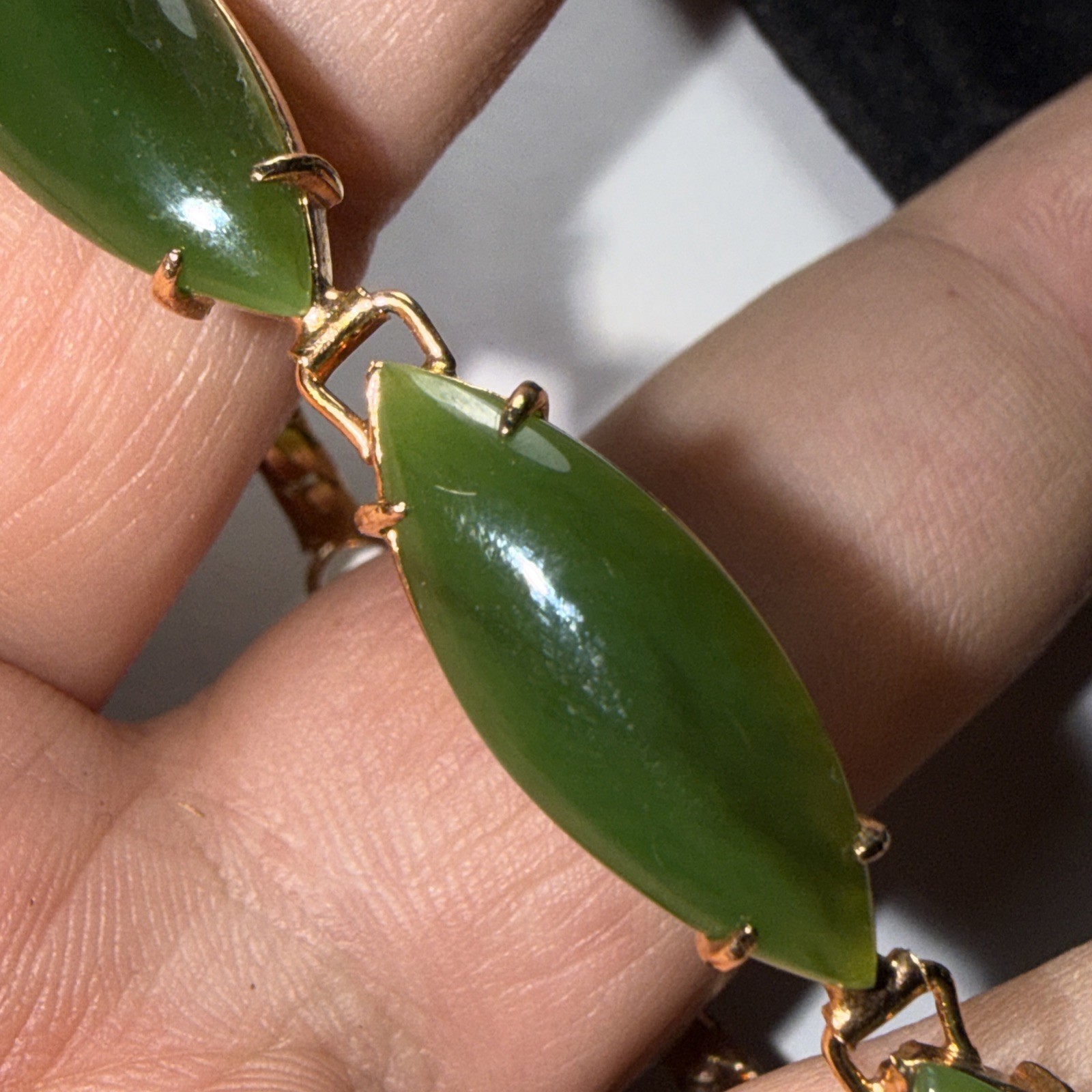 Bracelet Jade Gold Filled Vintage Unused Old Stock Unmarked Big Cabochons 7.25”