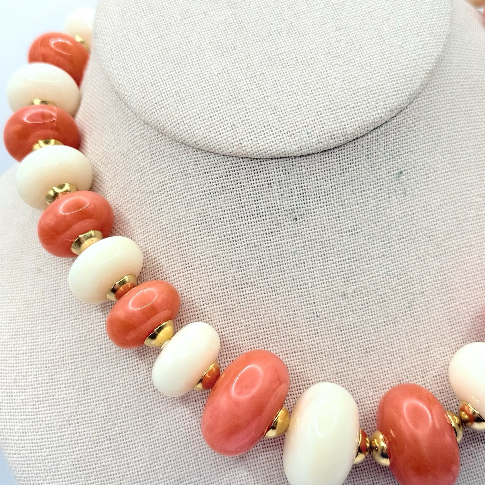 Vtg Chunky Necklace Choker Mid Century Orange Cream Lucite Beads Gold Caps R