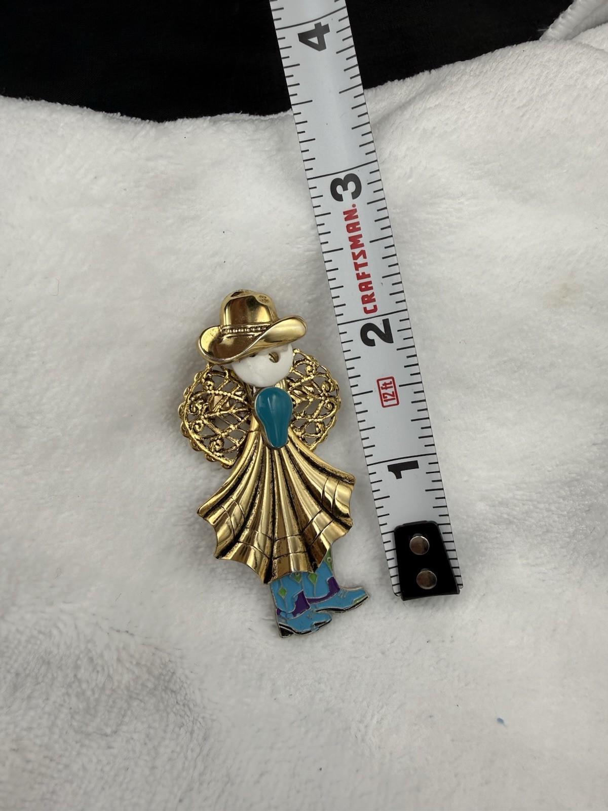 OTC Vintage Angel Cowgirl Novelty Brooch Pin Gold Tone Western Jewelry Gift