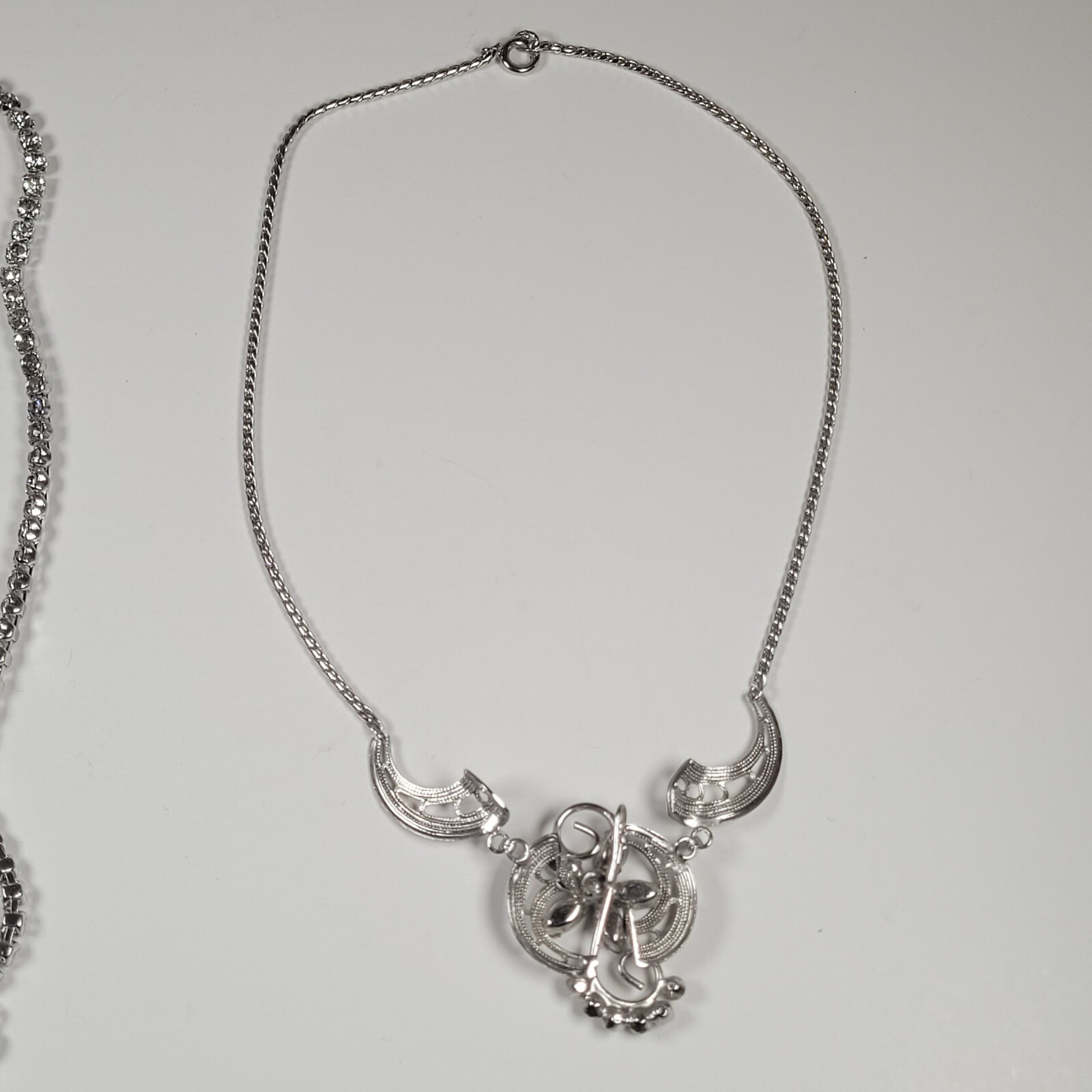 Choker Necklace Lot of 2 Silver Tone with White or Clear Rhinestones Vintage