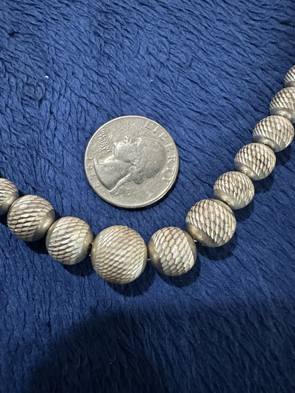 Vintage Diamond Cut Graduated Sterling Silver Beads And Chain Necklace 18”