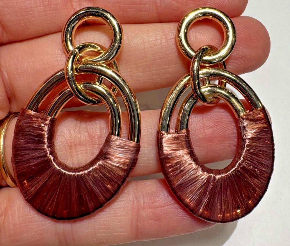 NWT Sugarfix by Baublebar Brown Wrap Dangle Gold tone Hoop Stud Earrings