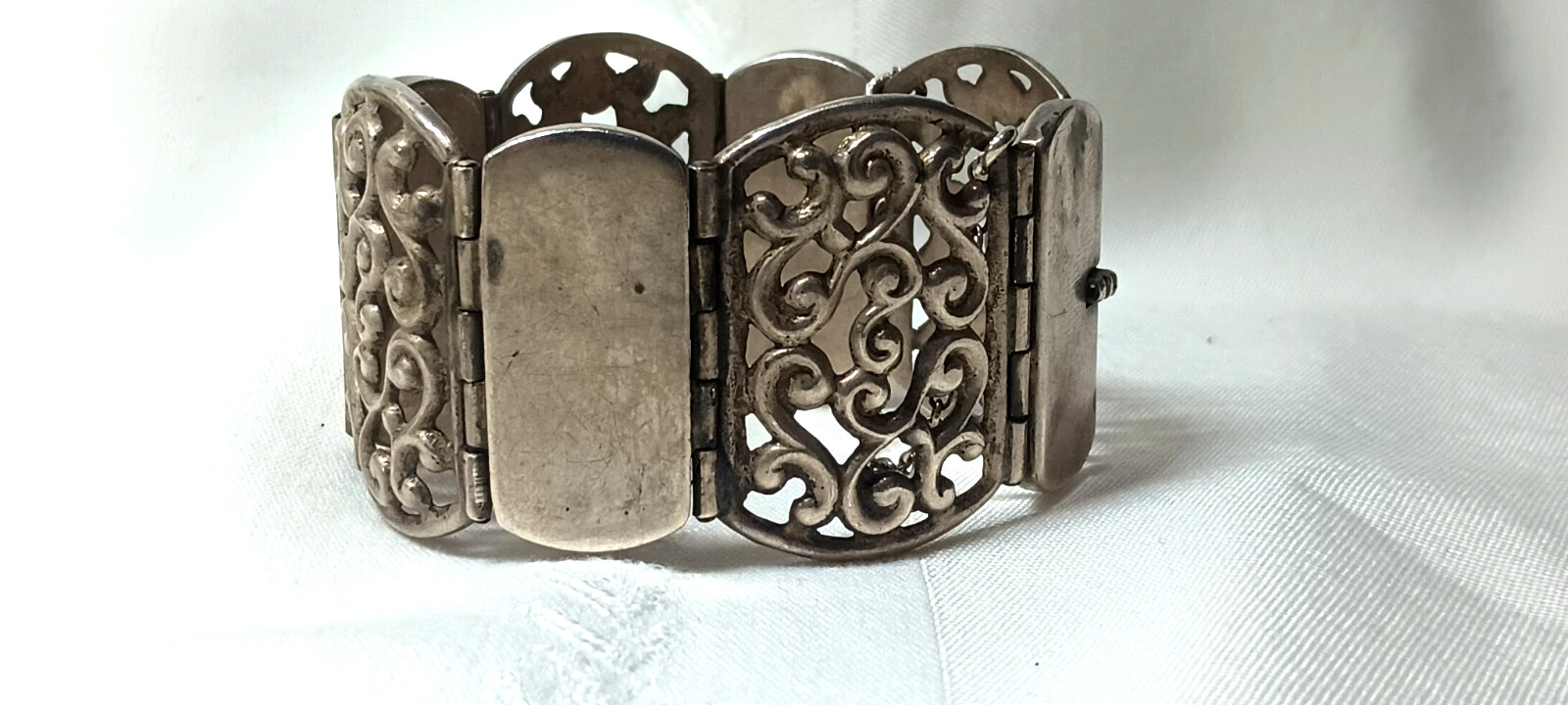 Vintage Cuernavaca Mexico Sterling Silver Panel Bracelet
