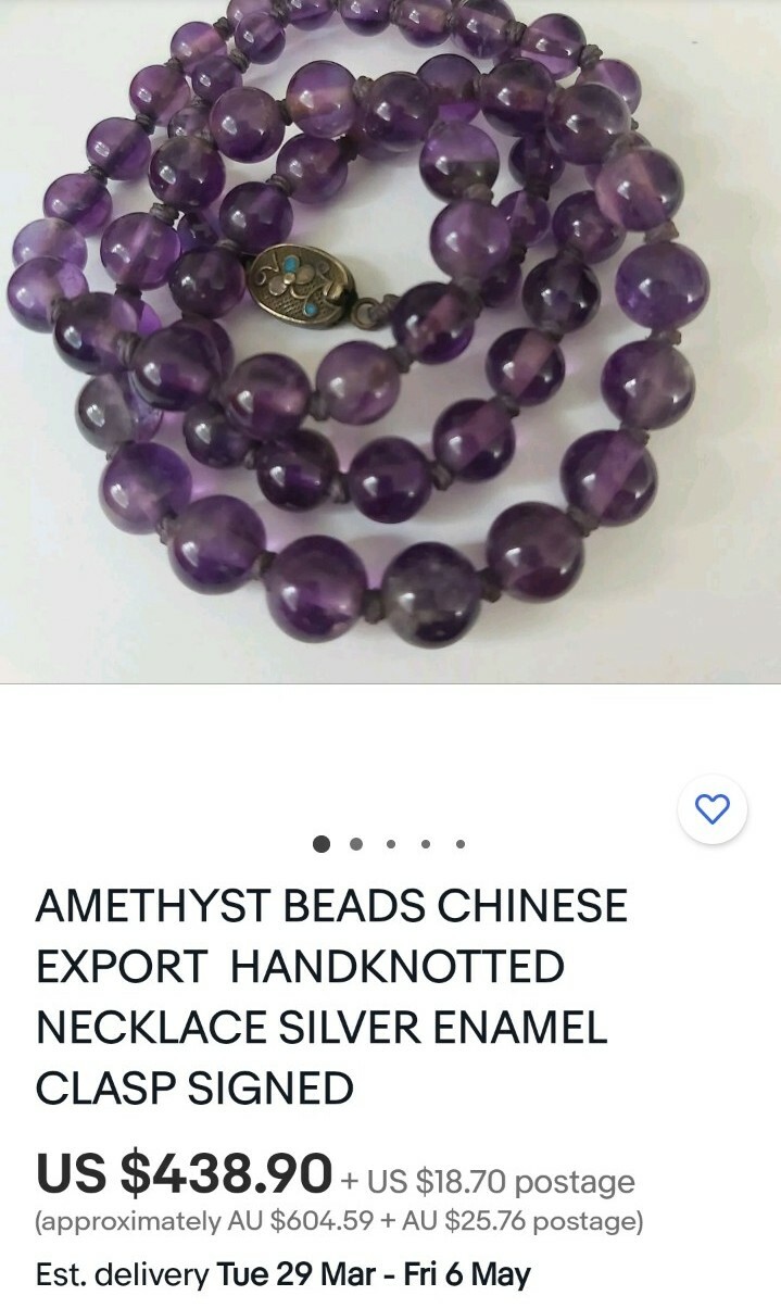 220ct 1940’s Chinese Export 64cm Genuine Amethyst 7-8mm Bead Necklace 49 Grams