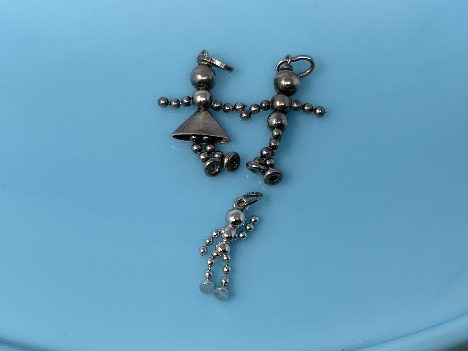 Vintage Sterling Silver Beaded Ball Stick Person Girl Boy Charm Pendant 7g