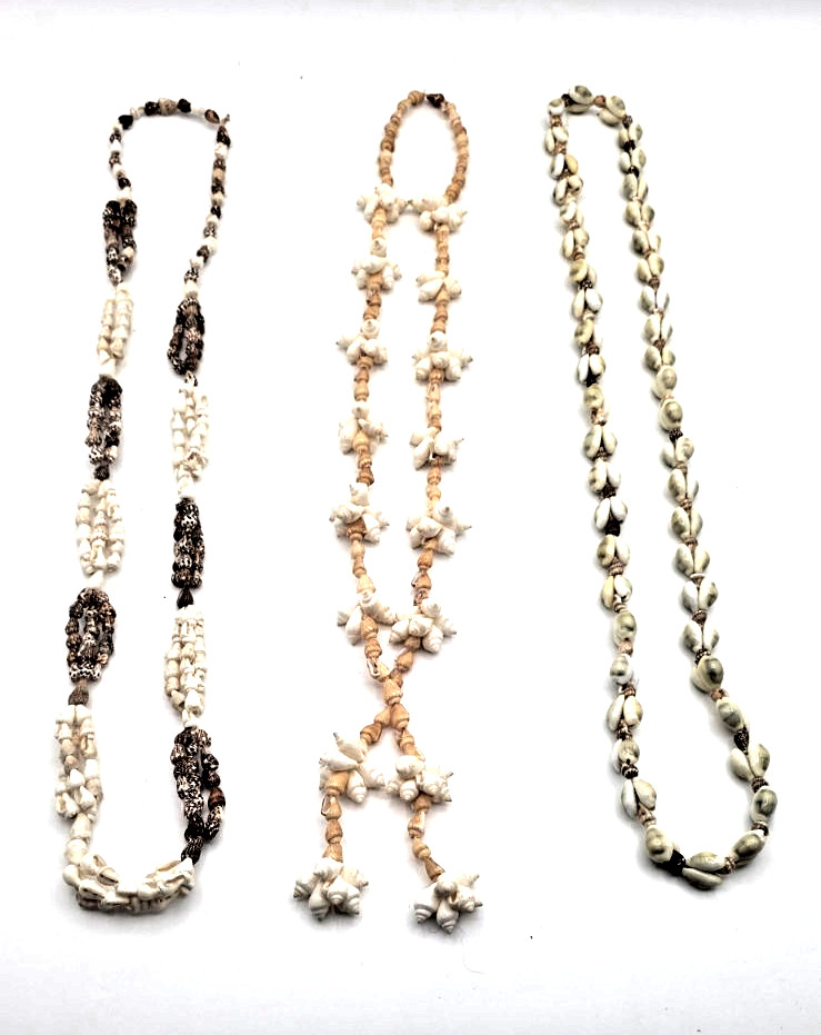 3 Vintage Seashell Beaded Necklaces Bohemian Popcorn Cluster Bow, Double Strand