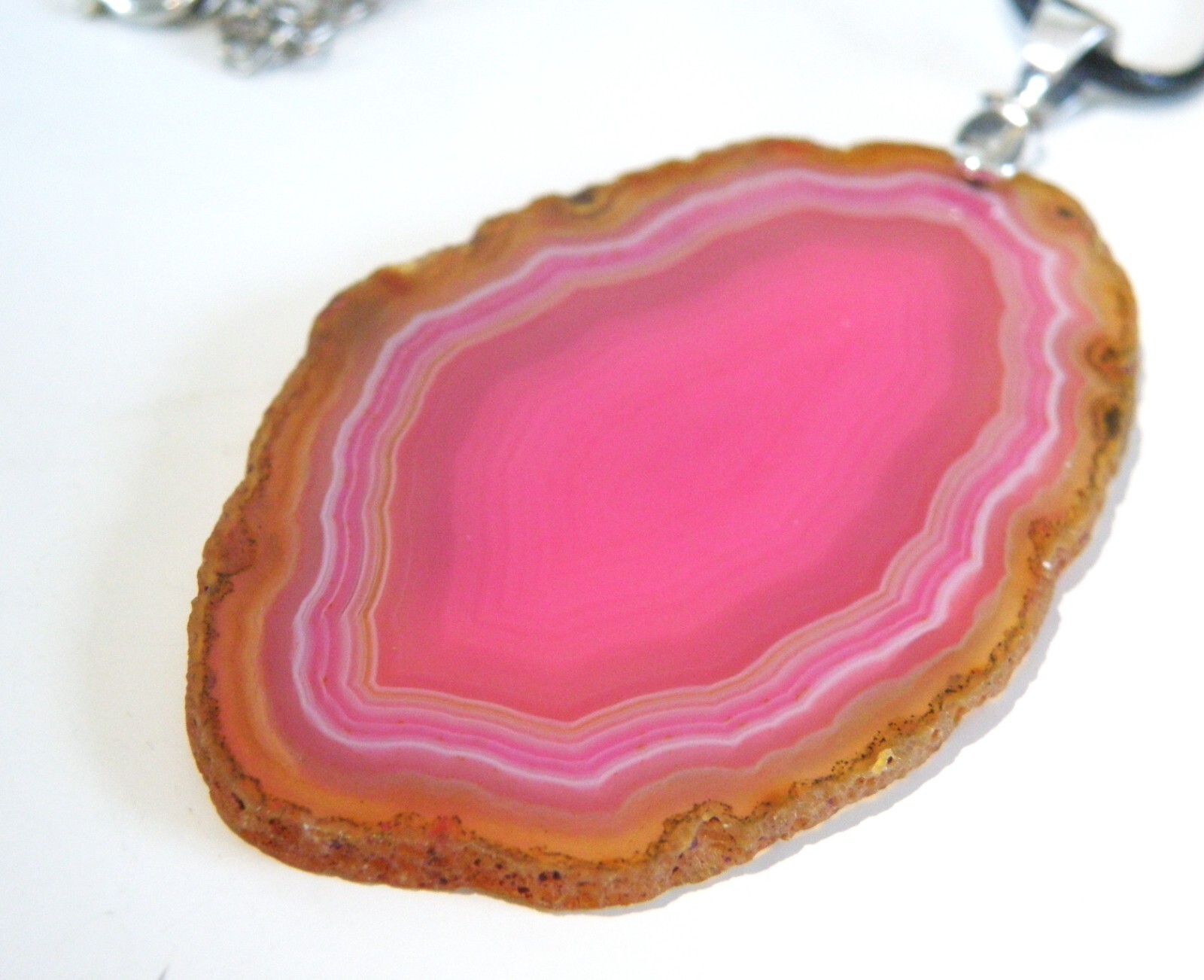 Huge Sterling Silver 925 Pink Geode Crystal Slab Vintage Pendant Necklace