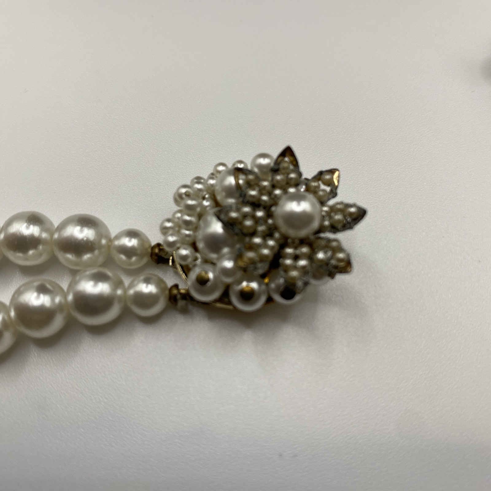 Vintage Faux Pearl Imitation Double Strand 18” Necklace Signed Japan