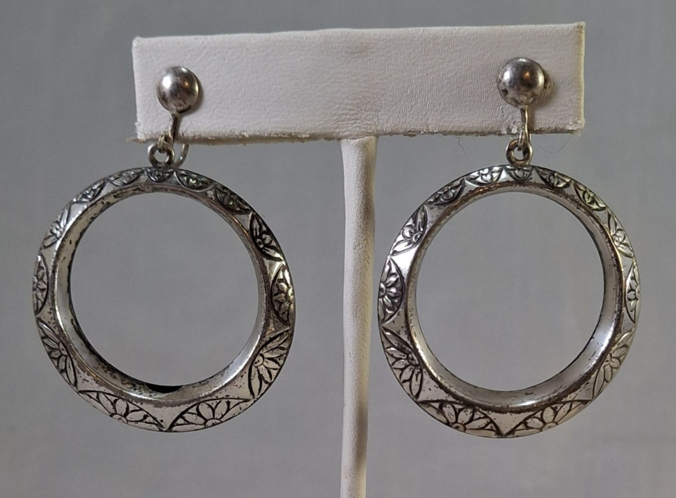 Vintage Big Chunky Drop Dangle Stamped Sterling Silver Hoop Earrings 16 g