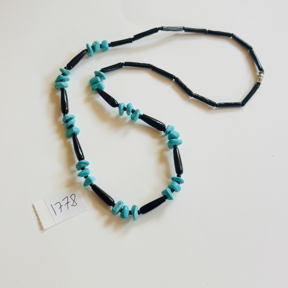 Black Coral VTG Necklace turquoise Beads Collar Natural Hawaii Souvenir 20″