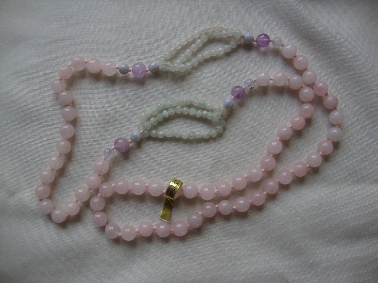 VINTAGE MEDLEY BLUE LACE AGATE AVENTURINE AMETHYST & ROSE QUARTZ BEAD NECKLACE