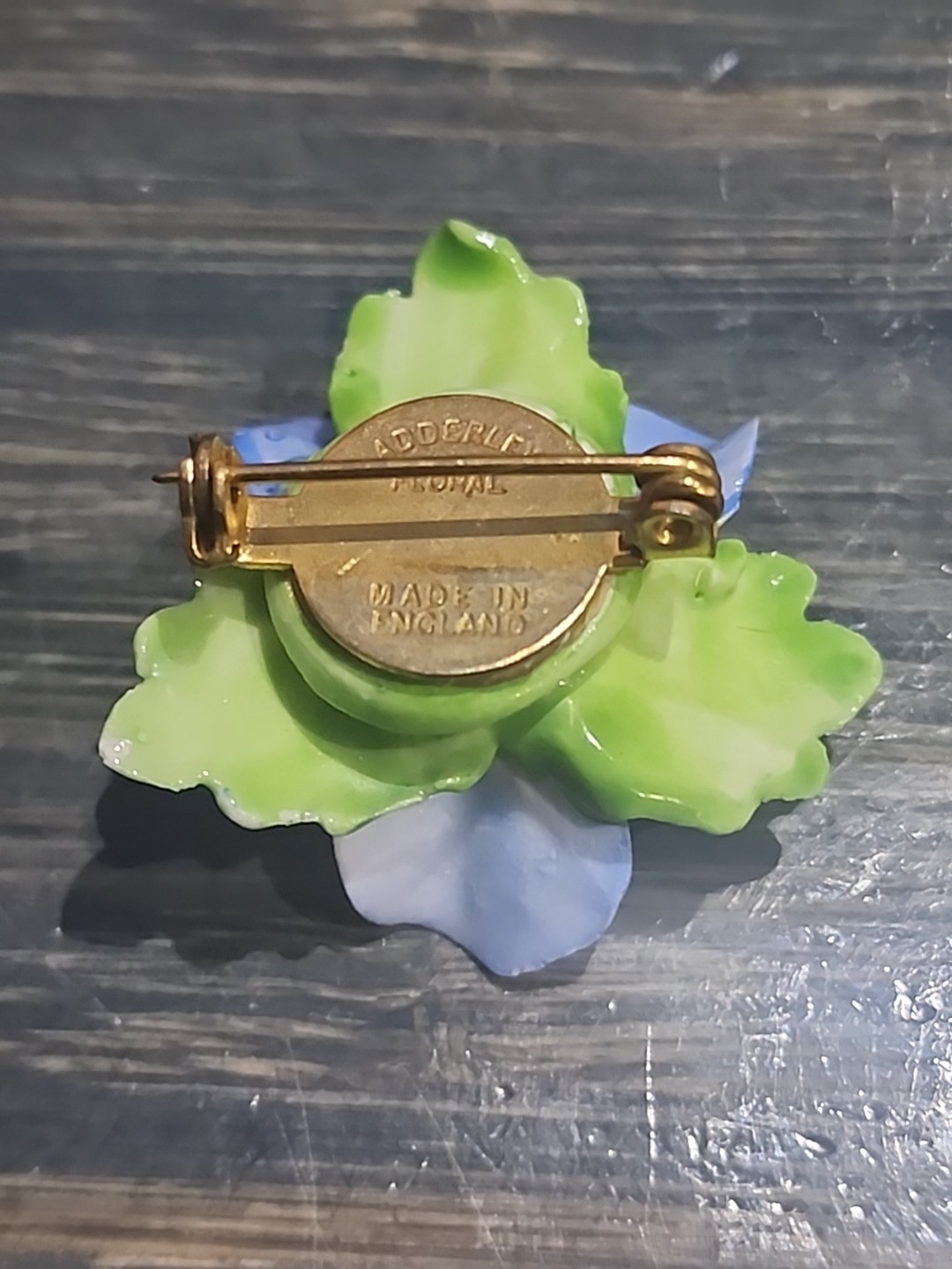Royal Adderley Bone China Floral Blue Violet Pansey Brooch/Pin Made In England