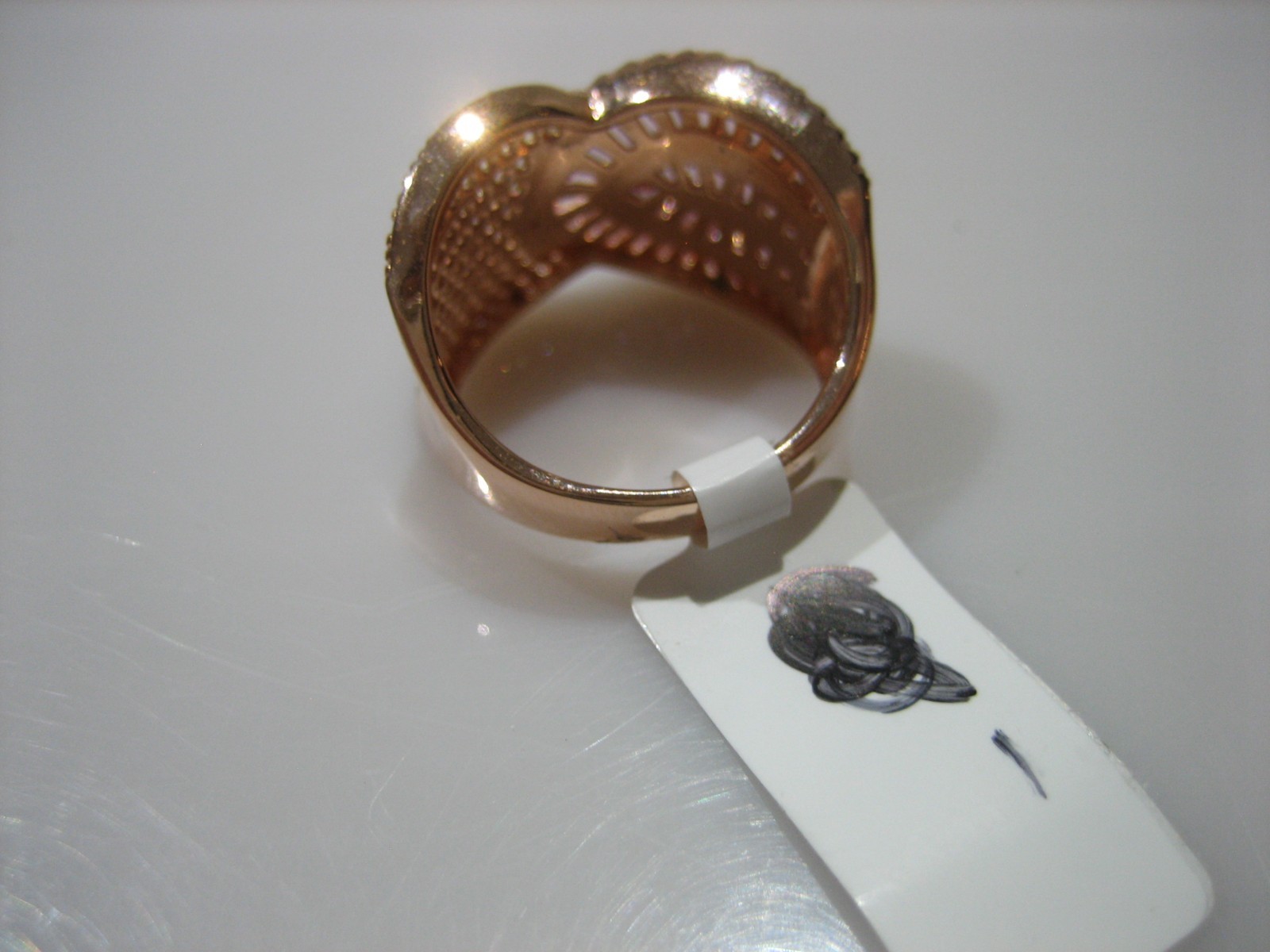STUNNING YGI ROSE GOLD TONE STERLING SILVER PINK CRYSTAL CIGAR RING SIZE 6.5