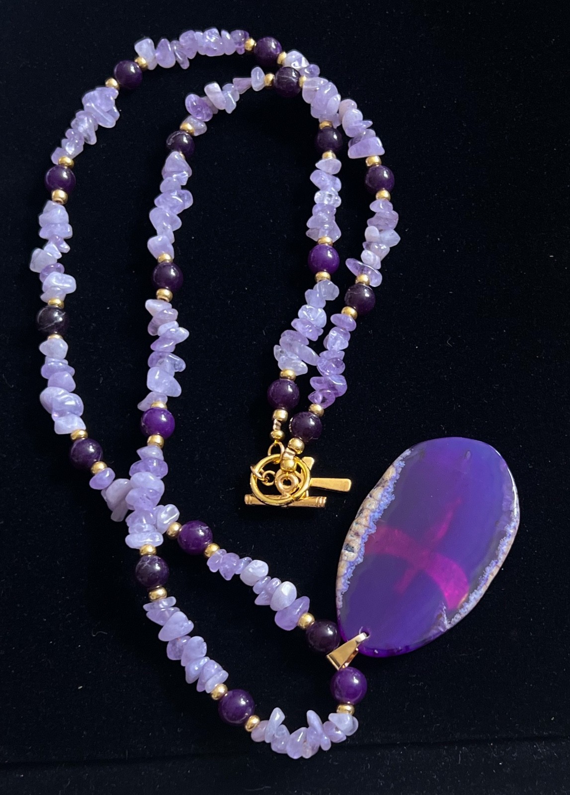 Artisan Necklace Egyptian Revival Goddess Pendant Amethyst Gemstone Beads