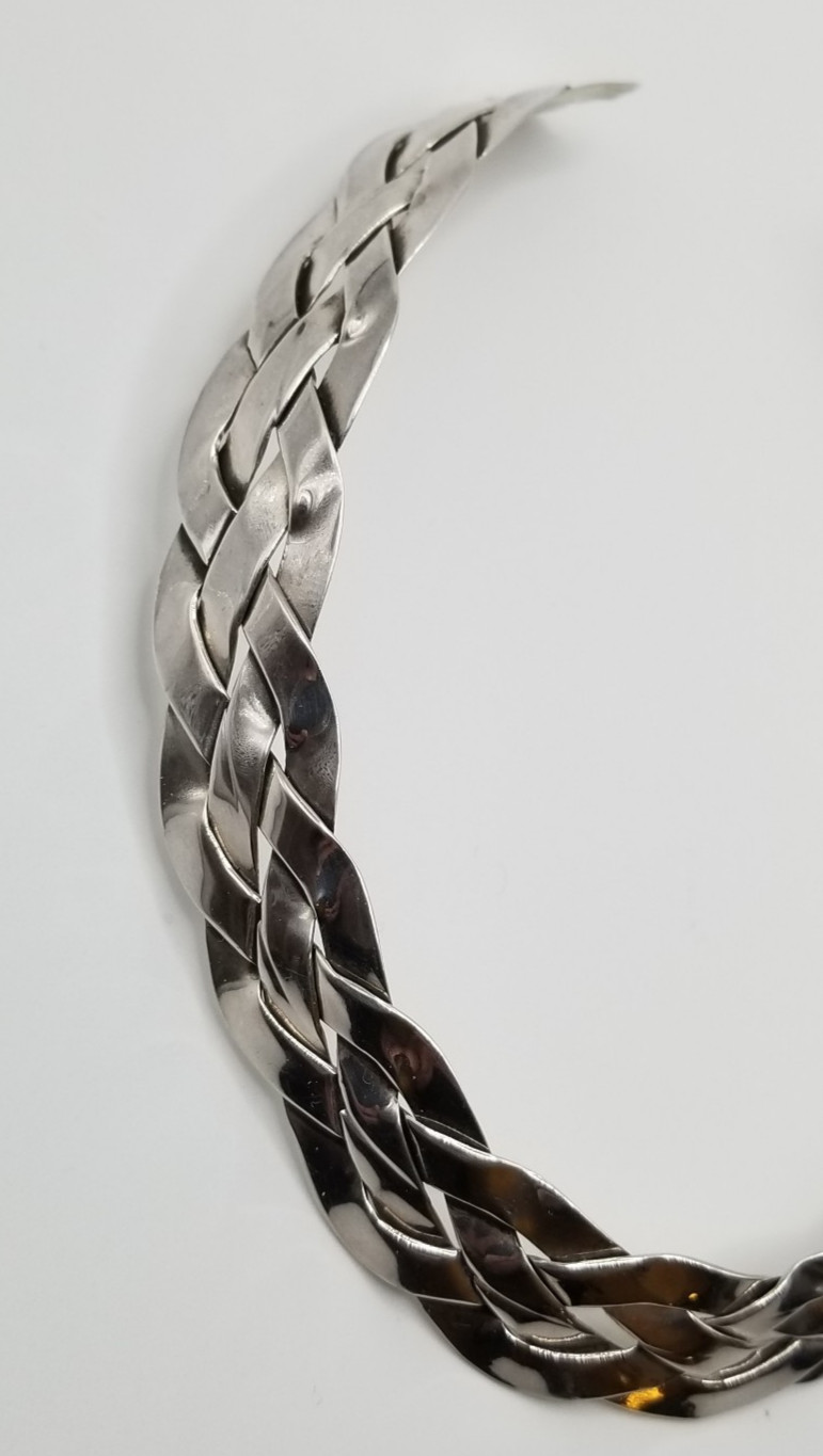 Vintage Sterling Silver Braided Collar Choker Necklace 17.5mm Wide
