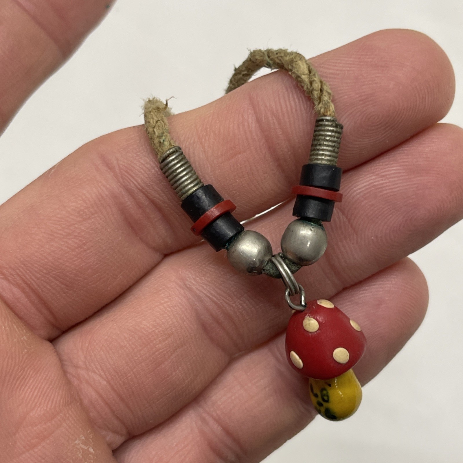 Vintage 17″ Hand Made Hemp Necklace With Shroom Mushroom Pendant Charm