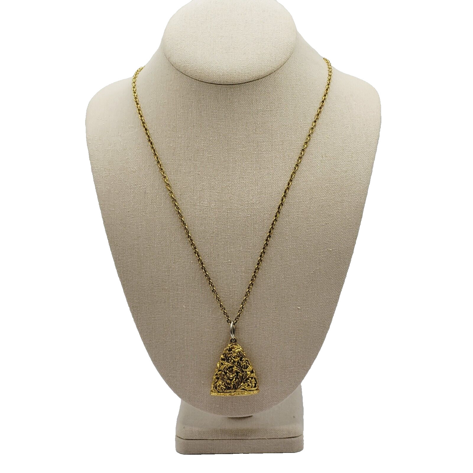 Renaissance Floral Triangle Filigree Pendant Necklace Gold Tone NO CLASP 24 Inch