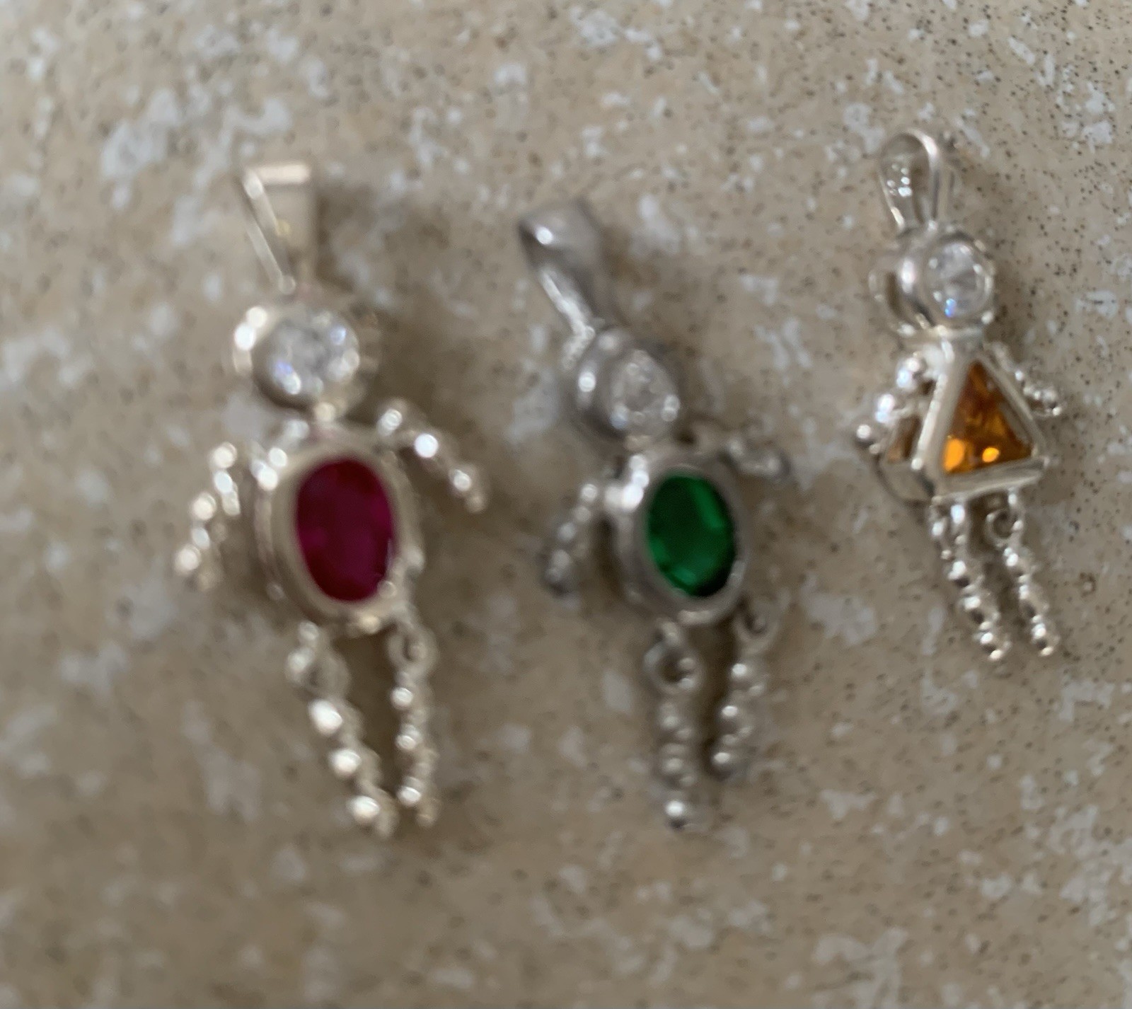 3 Vintage Sterling Silver 925 Jewelry Charms Pendants Birthstone Brats May July