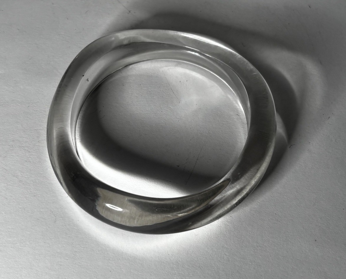 Vintage Lucite Bangle Bracelet Clear Acrylic Chunky Asymmetrical Wavy